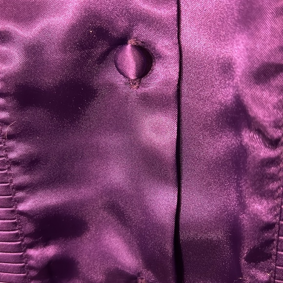 Vintage '80's Tan F Jay Tuxedo Pleated Button Down Blouse w/Shoulder Pads Sz 8 - Picture 3 of 9